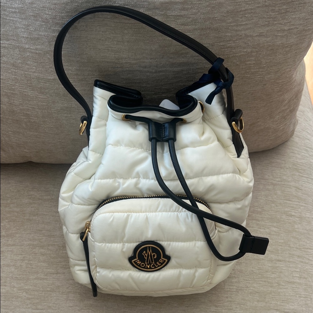 Moncler White Kilia Drawstring Crossbody. NWT